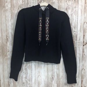 Black Zara Cropped Embellished Hoodie